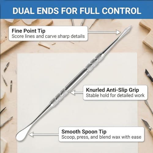 4 Pcs Wax Carving Tools Set, Stainless Steel Double-Ended Sculpting Tools for Wax Clay Pottery, Non-Slip Grip Detail Modeling Tools for Sculpting, Carving, Shaping & Jewelry Making(4.8inch）