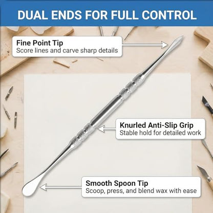 4 Pcs Wax Carving Tools Set, Stainless Steel Double-Ended Sculpting Tools for Wax Clay Pottery, Non-Slip Grip Detail Modeling Tools for Sculpting, Carving, Shaping & Jewelry Making(4.8inch）