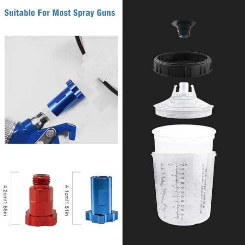 Disposable Paint Spray Gun Cup 50 Pack 22 Ounce(650ML) Disposable Mixing Cups for Automotive Spray Gun with 50 Liners and Lids System, with Retainer Ring, 2 Adapters for Paint Gun (22 Ounce- 50pack) - size: 22 Ounce- 50pack