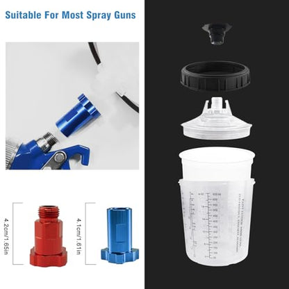 Disposable Paint Spray Gun Cup 50 Pack 22 Ounce(650ML) Disposable Mixing Cups for Automotive Spray Gun with 50 Liners and Lids System, with Retainer Ring, 2 Adapters for Paint Gun (22 Ounce- 50pack) - size: 22 Ounce- 50pack