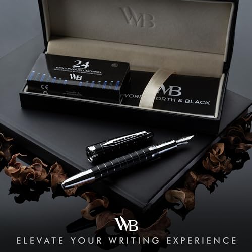 Wordsworth & Black Majesti Fountain Pen-(Checked), Luxury Case, Chrome Finish; Extra Fine Nib- Ink Cartridges, Refillable Ink Converter-Calligraphy Pen-Best Business Gift Set for Men & Women | Checked, Gift for Men Women, Chrome Finish, 18K German Iridium