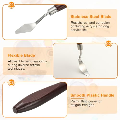 HARFINGTON Palette Knife Painting Tool 1.5 x 0.59 Stainless Steel Art Spatula Pallet Knives Scrapers Tools with Beech Wood Handle for Acrylic Oil Canvas Mixing Spreading, Red/Silver - size: 1.5" x 0.59"