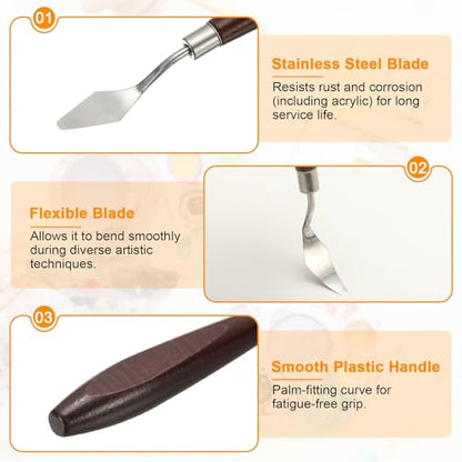 HARFINGTON Palette Knife Painting Tool 1.5 x 0.59 Stainless Steel Art Spatula Pallet Knives Scrapers Tools with Beech Wood Handle for Acrylic Oil Canvas Mixing Spreading, Red/Silver - size: 1.5" x 0.59"