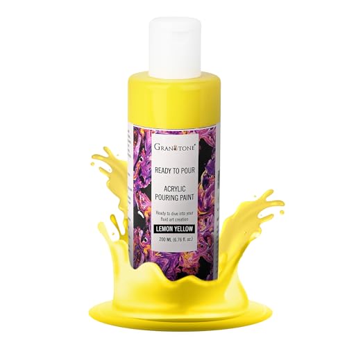 GRANOTONE Premium Acrylic Pouring Paint Lemon Yellow Colour 6.76 fl oz 200 ml Ready to Use Superior High Flow Formula for Canvas Wood Paper Craft and Fluid Art Projects Made in India - color: LEMON YELLOW