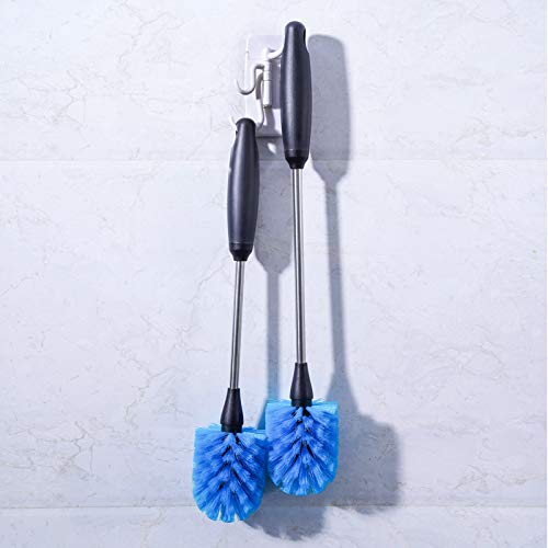 MOSOLAN Stainless Steel Bottle Brush with Replaceable Head, 2 Pack Long Handle Scrubbing Brush for Water Bottles, Glasswares, Mugs, Flasks, Tumblers, Vases, and Kitchen Sink, Blue, 13 in - 15 in - color: Blue, size: 13-15 Inch (Pack of 2)