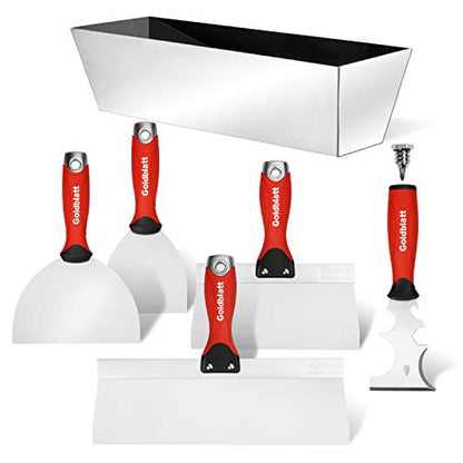 Goldblatt Drywall Hand Tool Kit - 14 in 1, 6 Pieces Stainless Steel Joint Knife, Taping Knives, Paniter Scraper, Mud Pan