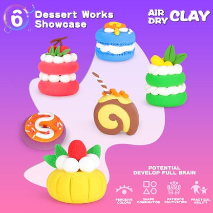 ifergoo Air Dry Clay Kit for Kids - Cakes Modeling Clay, Includes 6 Dessert Designs and Display Stand, DIY Art & Crafts School Projects, Home Party Kids Toys, Holidays Gifts for Age 3-12 Girls & Boys - color: Cakes Kit