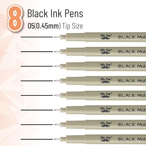 Mr. Pen- 0.45mm Micro Fine Point Pens, 8 Pack, Black Ink, Waterproof | Acid-Free, No-Smear Quick-Dry Fineliner Pens for Drawing, Sketching, Bible Journaling, Outlines & Everyday Writing - color: Black, size: 0.45mm, 8 Pack