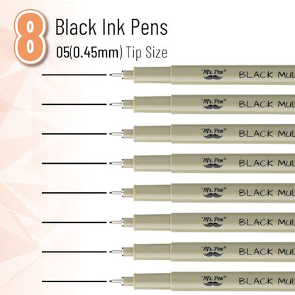 Mr. Pen- 0.45mm Micro Fine Point Pens, 8 Pack, Black Ink, Waterproof | Acid-Free, No-Smear Quick-Dry Fineliner Pens for Drawing, Sketching, Bible Journaling, Outlines & Everyday Writing - color: Black, size: 0.45mm, 8 Pack