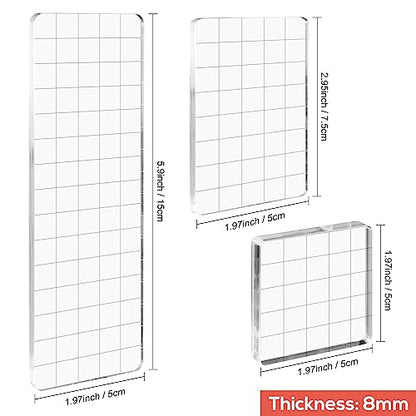 Briartw Clear Acrylic Stamp Block Kit with Grid Lines,3 Pieces Acrylic Stamp Block Clear Stamping Tools Set with Grid Lines for Scrapbooking Crafts Card Making,Thickness 8mm,Rectangles and Squares - color: 3 Pcs Square/Rectangle