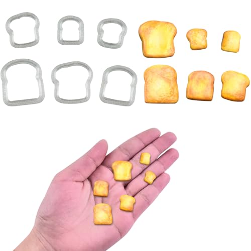 6Pcs Mini Cute Toast Slice Shape Polymer Clay Cutters for DIY Polymer Clay Micro Landscape Dollhouse House Kitchen Display Decor for Jewelry Making