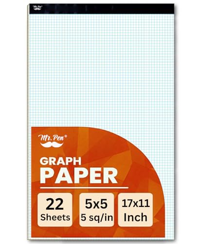 Mr. Pen- Graph Paper Pad, 17x11 Inches, 5x5 (5 Squares per Inch), 22 Sheets | Ideal for Math, Graphing and Sketching, Grid Paper for Students, Engineers, Artists - color: White, size: 17"x11", 5 sq/in
