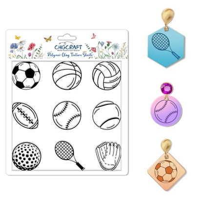 CHGCRAFT Ball Sports Tennis Polymer Clay Texture Sheets Football Pattern Silicone Texture Stamp Volleyball Clay Texture Mat Modeling Pattern Pad Sheets for Jewelry and Earrings Tools, 5.5x5.5 inch - style: Ball Sports