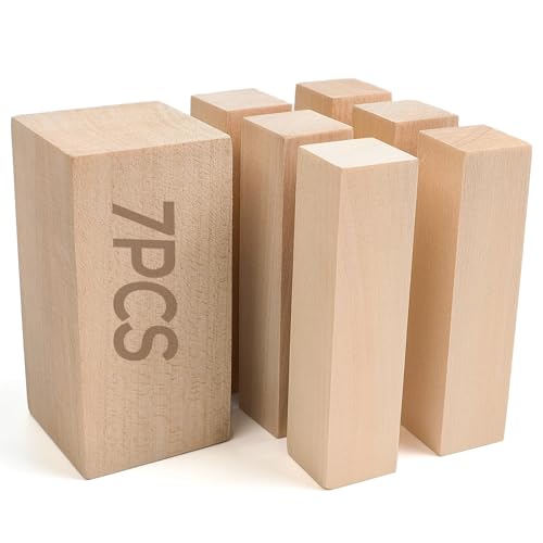 Falling in Art Basswood Carving Blocks, 7 Pcs Whittling Wood Carving Kit, Carving Wooden Blocks for Crafting, Ideal for Beginners and Professional Artists(4 * 2 * 2 1pc& 4 * 1 * 1 6pc) - size: 7 pcs