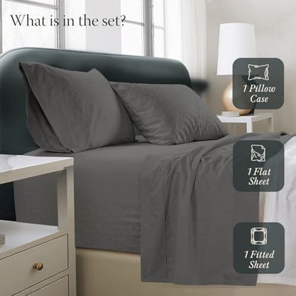 Threadmill Egyptian Cotton Twin XL Sheet Set | 100% Certified Egyptian Cotton Sheets for Twin XL Size Bed | Damask Jacquard Twin XL Bed Sheets Deep Pocket | Soft 3 Pc Cooling Sheet Set | Dark Grey - color: Dark Grey Cadence, size: Twin XL
