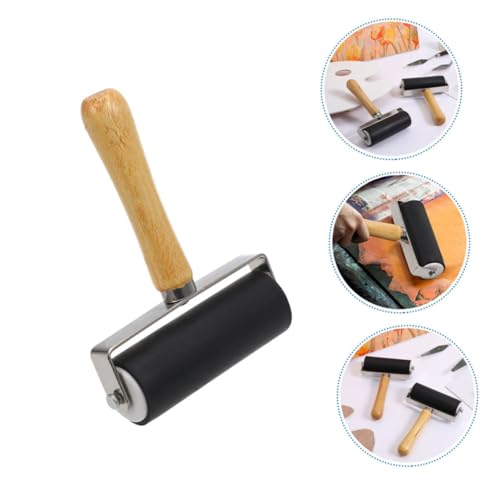 OSALADI 10cm Roller Set 4pcs Rubber Ink Roller Wooden Handle for Printmaking Crafting Watercolor Techniques for Artists and Boys and Girls