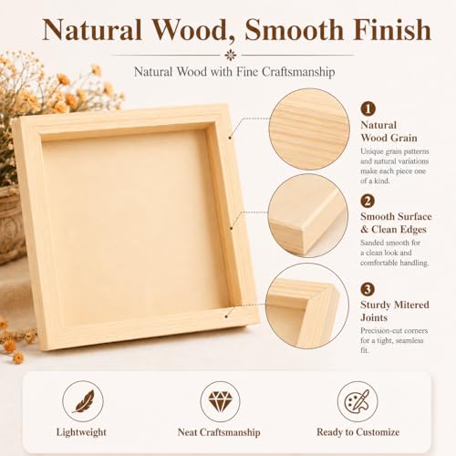 16 Pcs Unfinished Wood Picture Frames, 5.9 x 5.9 in Square DIY Deep Frames, Natural Wooden Frame Blanks for Crafts, Painting, Wall Decor and Gift Projects