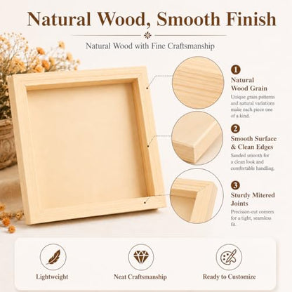 16 Pcs Unfinished Wood Picture Frames, 5.9 x 5.9 in Square DIY Deep Frames, Natural Wooden Frame Blanks for Crafts, Painting, Wall Decor and Gift Projects