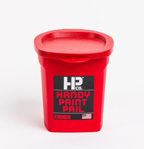 Handy Paint Pail Kit, 32 fl oz Paint Holder with 6 Disposable Liners, Snap-On Lid and 2-Inch Angled Mini Brush for Trim, Cut-Ins, and Small Painting Projects, Red Kit