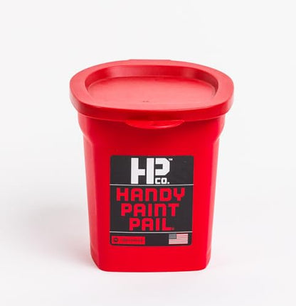 Handy Paint Pail Kit, 32 fl oz Paint Holder with 6 Disposable Liners, Snap-On Lid and 2-Inch Angled Mini Brush for Trim, Cut-Ins, and Small Painting Projects, Red Kit