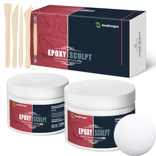 Smalltongue White AB Epoxy Sculpt Clay, 2 Part Epoxy Sculpture Modeling Paste Clay (A & B) 1 Pound, for Modeling, Repair, Fill Up Retrofit and Sculpture, with Tools - color: WHITE, size: 1 Pound