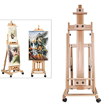 Artist H-Frame Easel, Professional Adjustable Height Artist Easel Stand for Painting, Hold 1 or 2 Canvas 56" to 91" Beech Wood Display Studio Easel w/ 4 Wheels & Brakes, for Adults & Kids