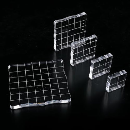 Acrylic Stamp Blocks, 5 Pieces Clear Stamping Blocks Tools with Grid Lines Assorted Sizes Stamping Tool for DIY Crafts, Card Making, Scrapbooking
