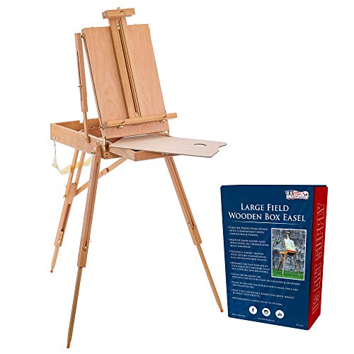 U.S. Art Supply Large Beechwood French Easel, Adjustable Plein Air Easels Sketchbox Tripod for Field & Studio Painting Easel for Adults, Drawing, Display - Portable with Artist Drawer & Palette - style: Easel