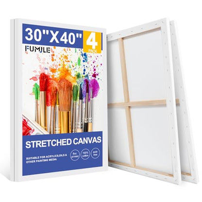 FUMILE Canvas for Painting 30x40, 4 Pack Large Stretched Canvas for Painting-5/8 in Profile Primed White Blank Painting Canvas Value Pack for Oil & Acrylic Paint - size: 30x40IN