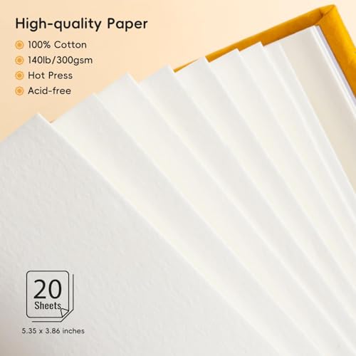 Arrtx Watercolor Sketchbook,100% Cotton Acid-Free 140lb/300gsm Hot Press Hardcover Watercolor Journal Notebook 2 Pack,40 Sheets 5.35 x 3.86 inches
