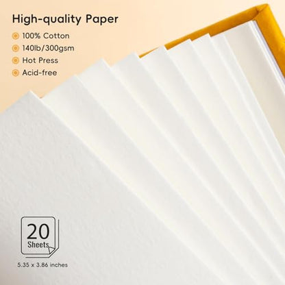 Arrtx Watercolor Sketchbook,100% Cotton Acid-Free 140lb/300gsm Hot Press Hardcover Watercolor Journal Notebook 2 Pack,40 Sheets 5.35 x 3.86 inches
