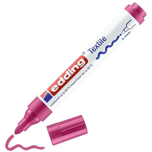 edding 4500 Textile Marker - Carmine red - 1 Pen - Round Nib 2-3 mm - Permanent Fabric Markers for Drawing on Textiles, wash-Resistant up to 60 °C - Marker pens for Fabric Lettering - color: Carmine Red, size: 1 Count (Pack of 1)