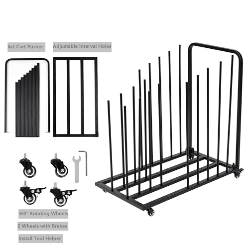 Mobile Art Canvas Storage Rack on Wheels, Adjustable Metal Framed Artwork Drying Holder, Large Vertical Picture Frame Display Stand for Painting Boards, Framed Picture, Shipping Box (Black) - color: Black