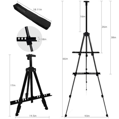 RRFTOK Easel Stand for Sign and Painting - Metal Tripod Adjustable Art Easels for Display Canvases Height from 17 to 66 Inch - Carry Bag for Table-Top/Floor Drawing and Displaying with Black - style: 66S Black 1-pack
