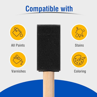 Foam Paint Brushes, 27 Pack, 1 Inch Sponge Paint Brushes, Paint Sponges Set, Foam Brushes for Painting, Wood Handle Sponge Brushes for Staining, Painting Tools for Crafts, DIY Projects - size: 1 inch, 27 pack