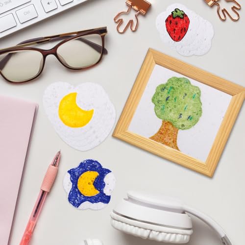 30pcs Magic Foam Texture Paper Paint Kits, 3D Drawing Art Canvas Sponge Puffy Cellulose Texture Sheets DIY Art Supplies for Kids School Home Crafts Creative Projects (Heart, Flower & Square)