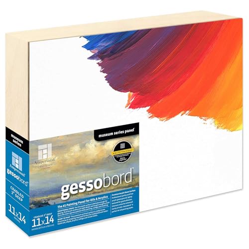 Ampersand Art Supply Museum Series Gessobord | 11x14 | 2" Cradled Profile | Gesso Wood Painting Panel for Oil and Acrylic Paint & Mixed Media | Canvas Panel Alternative in Professional Art Supplies - size: 11" x 14", style: 2 Inch Cradle