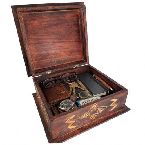 Hand-Carved Wooden Keepsake Box Collection – Decorative Rustic Storage Box, Jewelry Box, Trinket Organizer, Handmade Artisan Wood Home Décor (Box Medium) - size: Box Medium