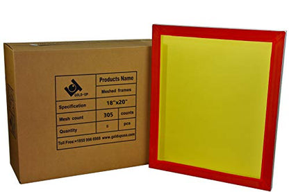 18 x 20 Inch Pre-Stretched Aluminum Silk Screen Printing Frames with 305 Yellow Mesh (6 Pack Screens)