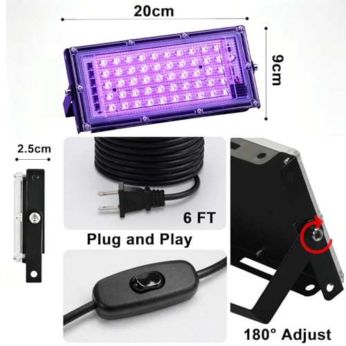 Feghezja UV Light for Resin, Portable UV Black Light, 50W Fast 3D Printer Curing UV Lamp, Jewelry Making Supplies for Resin UV, DIY Craft, Glow Party, Fluorescent Poster, Halloween, Body Paint - size: 50W