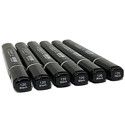 Arhomet 6 Pack Black Alcohol Markers, Double Tipped Soft Fine Tips and Brush Art Marker (Black) - color: Black