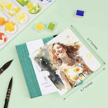 Lightwish Square Watercolor Journal,2 Pack Total 48 Sheets,100% Cotton,300gsm/140lb,Acid-Free,Cold Press Watecolor Paper Sketchbook for Artists Adults Students,4.7 * 4.7 Inches - color: Green