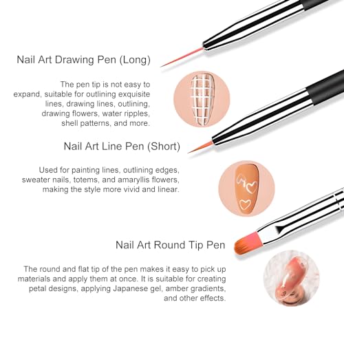 6 pcs Nail Art Brush Set,Double Ended Fine Nail Liner Brush Dotting Pen Painting Tools with Nail Extension Gel Brush, Builder Gel Brush, Nail Art Liner Brush, Nail Dotting Pen for DIY Manicure, Black