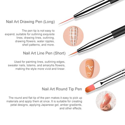 6 pcs Nail Art Brush Set,Double Ended Fine Nail Liner Brush Dotting Pen Painting Tools with Nail Extension Gel Brush, Builder Gel Brush, Nail Art Liner Brush, Nail Dotting Pen for DIY Manicure, Black