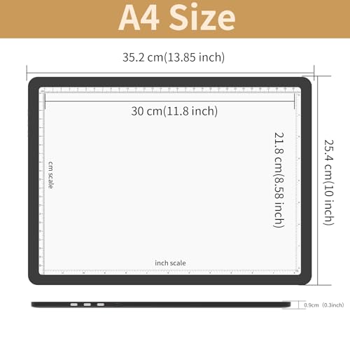 YINGWOND Rechargeable A4 Light Box for Tracing,Ultra-Thin 9000LUX Super Bright Wireless Light Pad with Adjustable Brightness Color,13.9x10 in Light Board for Diamond Painting Drawing Sketching - style: Rechargeable A4 Black