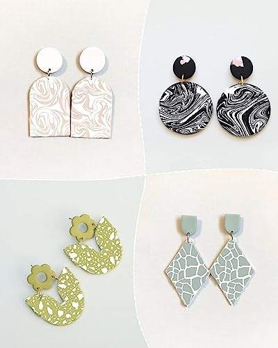 Puocaon Clay Silk Screen Stencil - 10 Pcs Marble Pattern Reusable for Polymer Clay Jewelry Making, Terrazzo Fluid Trendy Tools, Earrings