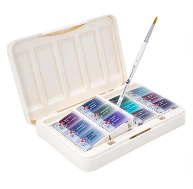 White Nights Granulating Watercolor Set 12 Full Pans of Professional Artist Grade Paints Vibrant Lightfast Colors Portable Durable Box by Nevskaya Palitra