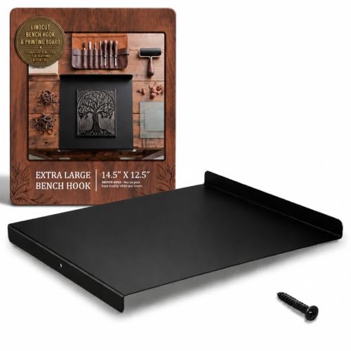 ElaraBerry 14.5" x 12.5" Extra Large Bench Hook Metal Inking Plate for Block Linoleum Printmaking Supplies Printing Carving Printmaking Tool, Heavy Duty Metal with Screw Studio Grade