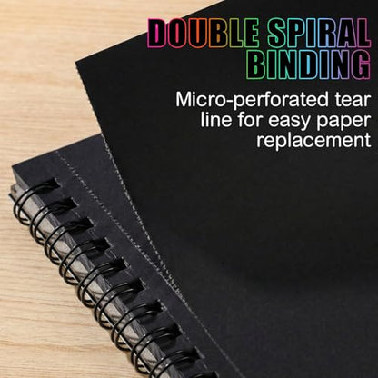 30 Sheets Black Paper Sketchbook, 98lb/160gsm Heavyweight Black Sketch Pad 8×8in, Acid-Free Drawing Paper, Spiral Bound Sketch Book for Teens, Artist - size: 8×8 Inch (1 pack)