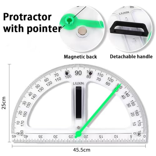 Magnetic Geometry Tool Set Clear Drafting Tools Mathematics Protractor, Triangular Scale Ruler Math Classroom Teaching Measurement Set Oversized Ruler (Transparent 2-Piece Set) - color: Transparent 2-piece Set